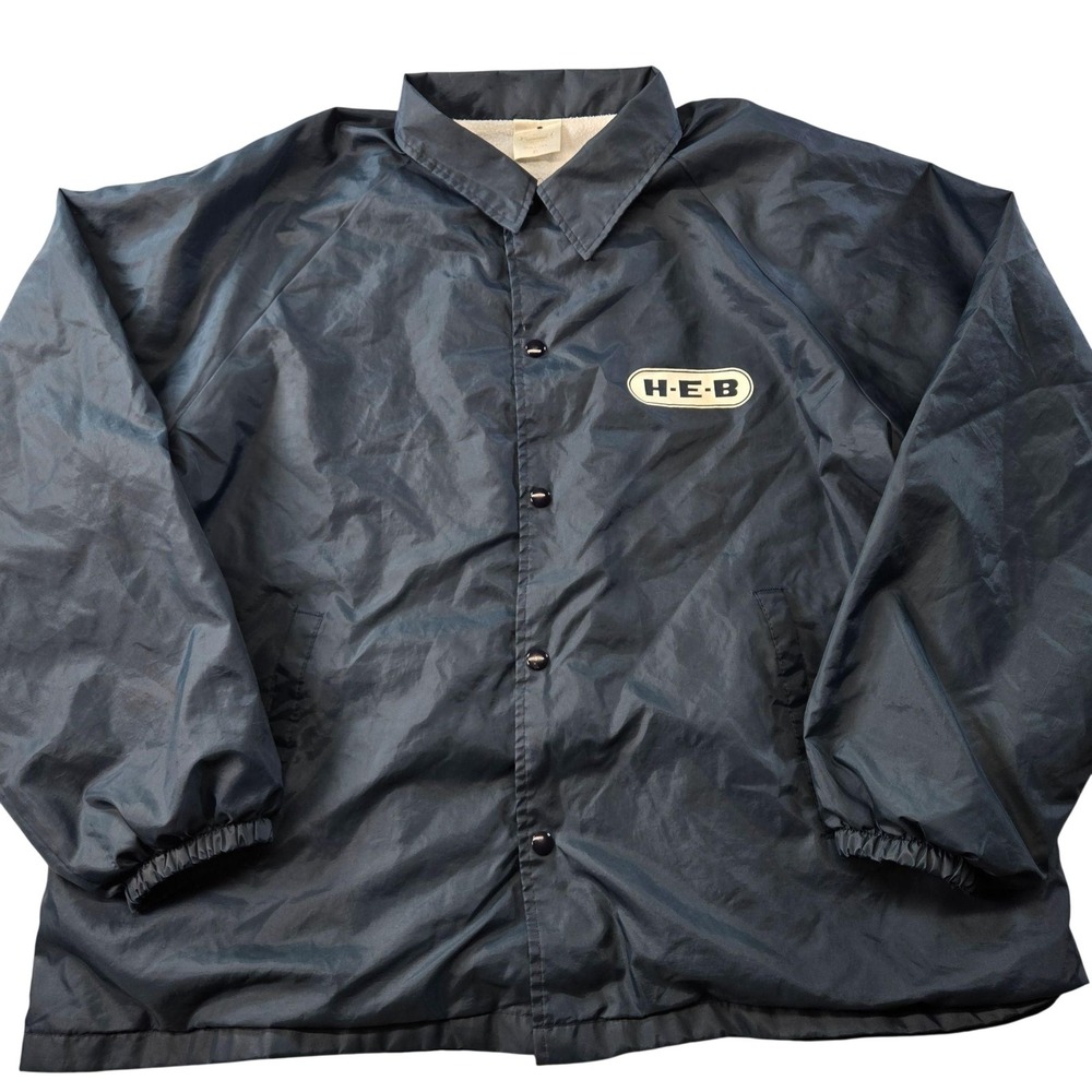 H-E-B Jacket Mens XL Blue Windbreaker Lined Insulated Pockets Collared